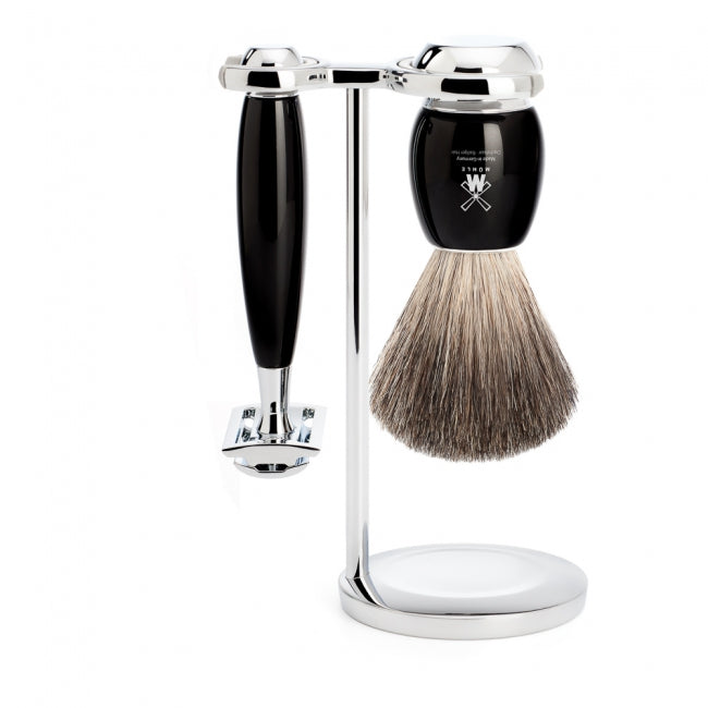 Muhle Vivo Safety Razor & Pure Badger 4-Piece Set Black Resin