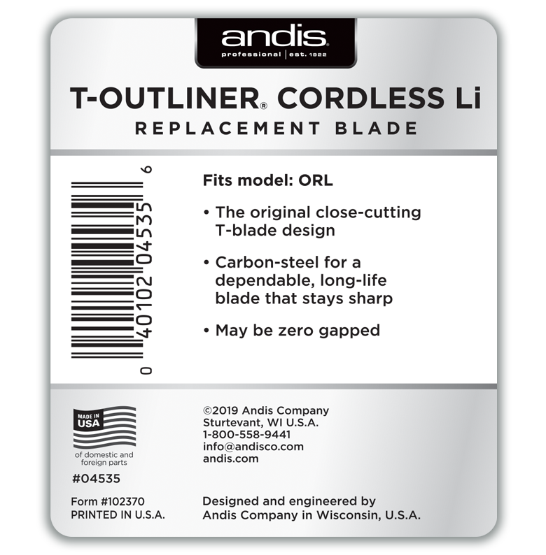 Andis Cordless T-Outliner® Li Replacement T-Blade - Carbon Steel