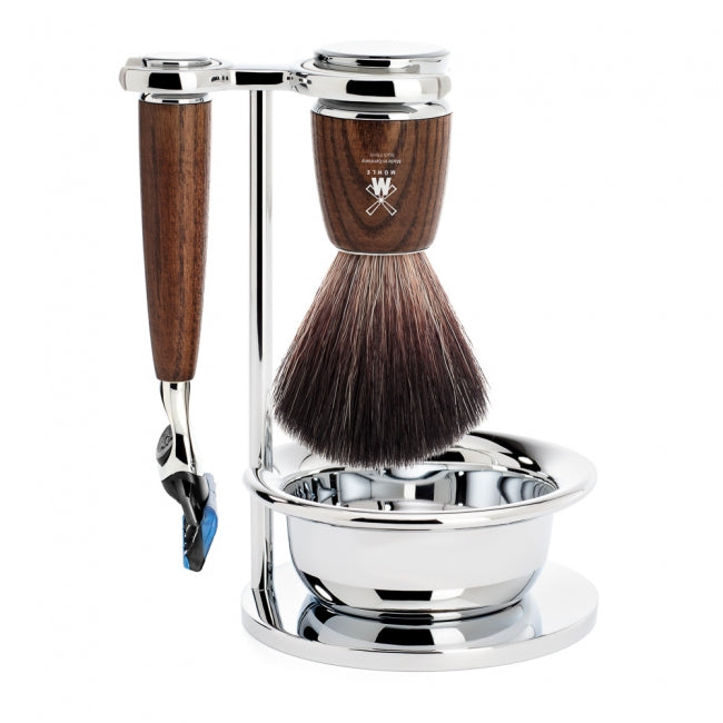 Muhle Rytmo, Steamed Ash 4-Piece Pure Badger Gillette Fusion Shaving Set